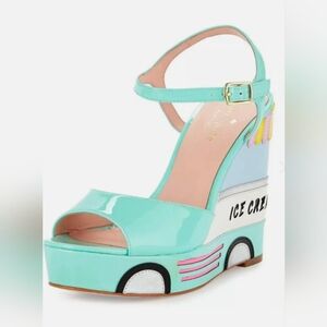 Kate Spade Mint Patent Platform Wedge Sandal with Ice Cream Motif